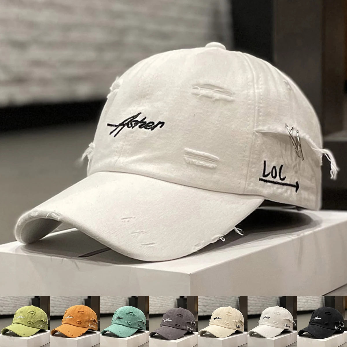 Unisex Asher Embroidery Hole Iron Ring Baseball Caps Spring and Autumn Outdoor Adjustable Casual Hats Hip Hop Hat Sunscreen Hat