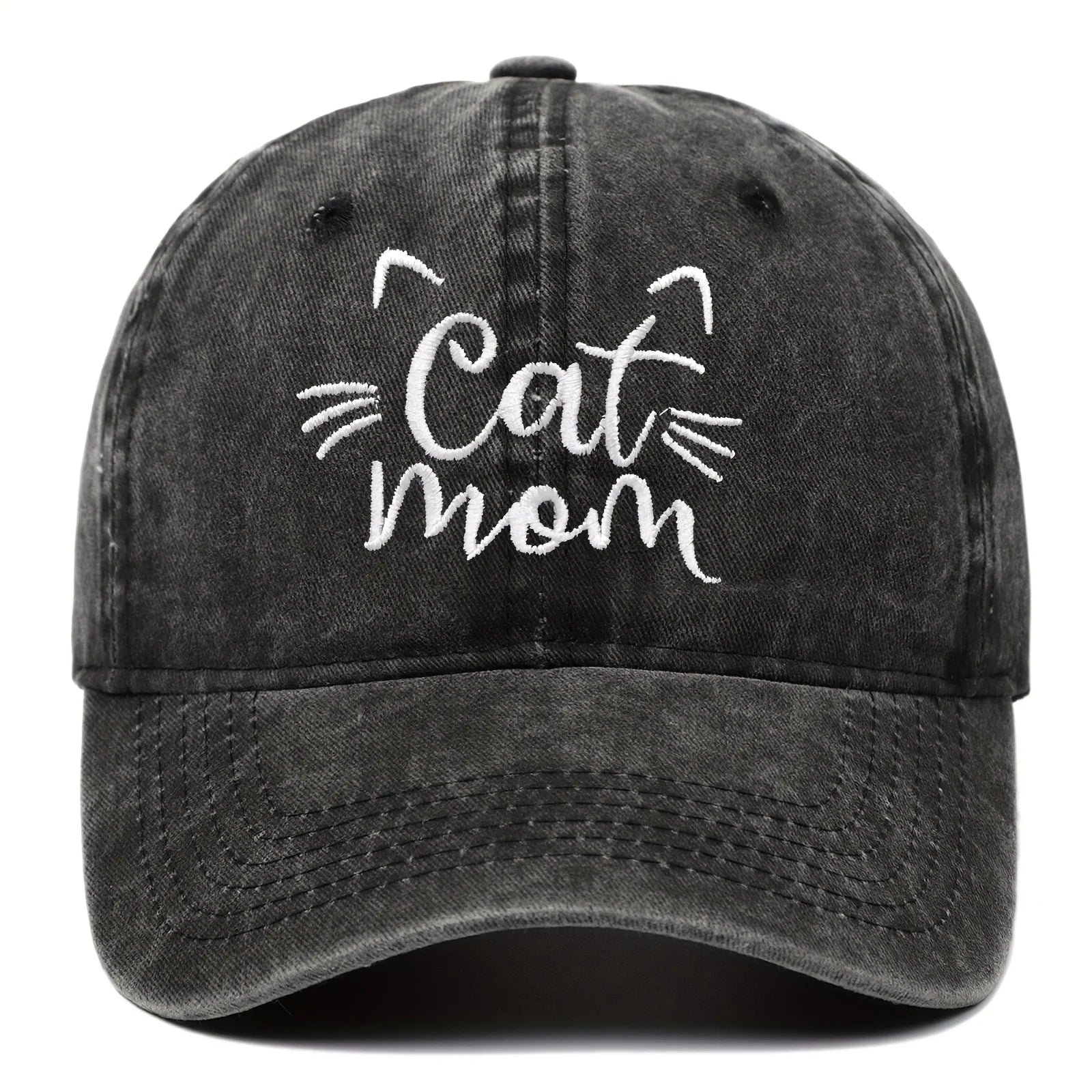 Ladies Embroidered Cat Mom Baseball Cap, Wash Cotton Adjustable Sunscreen Hat,Cartoon Theme, Birthday Gift, Outdoor Spire Caps
