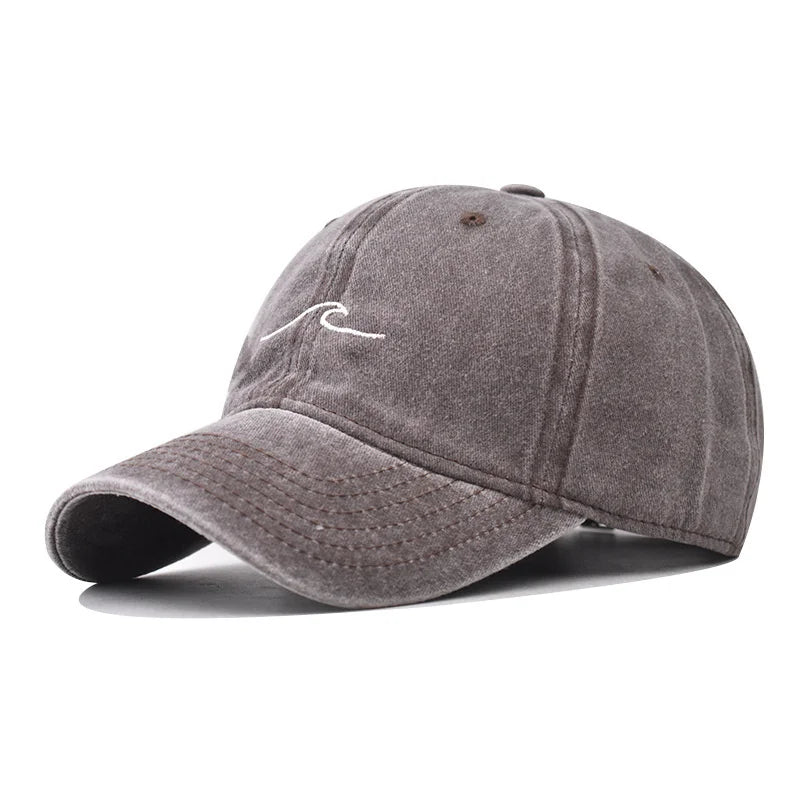 Unisex Washed Cotton Baseball Cap – Wave Embroidery Vintage Dad Hat Snapback