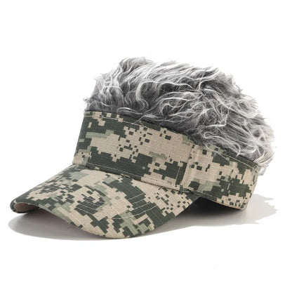 Camouflage Baseball Cap Spiked Hairs Wig Unisex Fake Wigs Hat Hip Hop Street Outdoor Casual Visor Golf Sun Hats