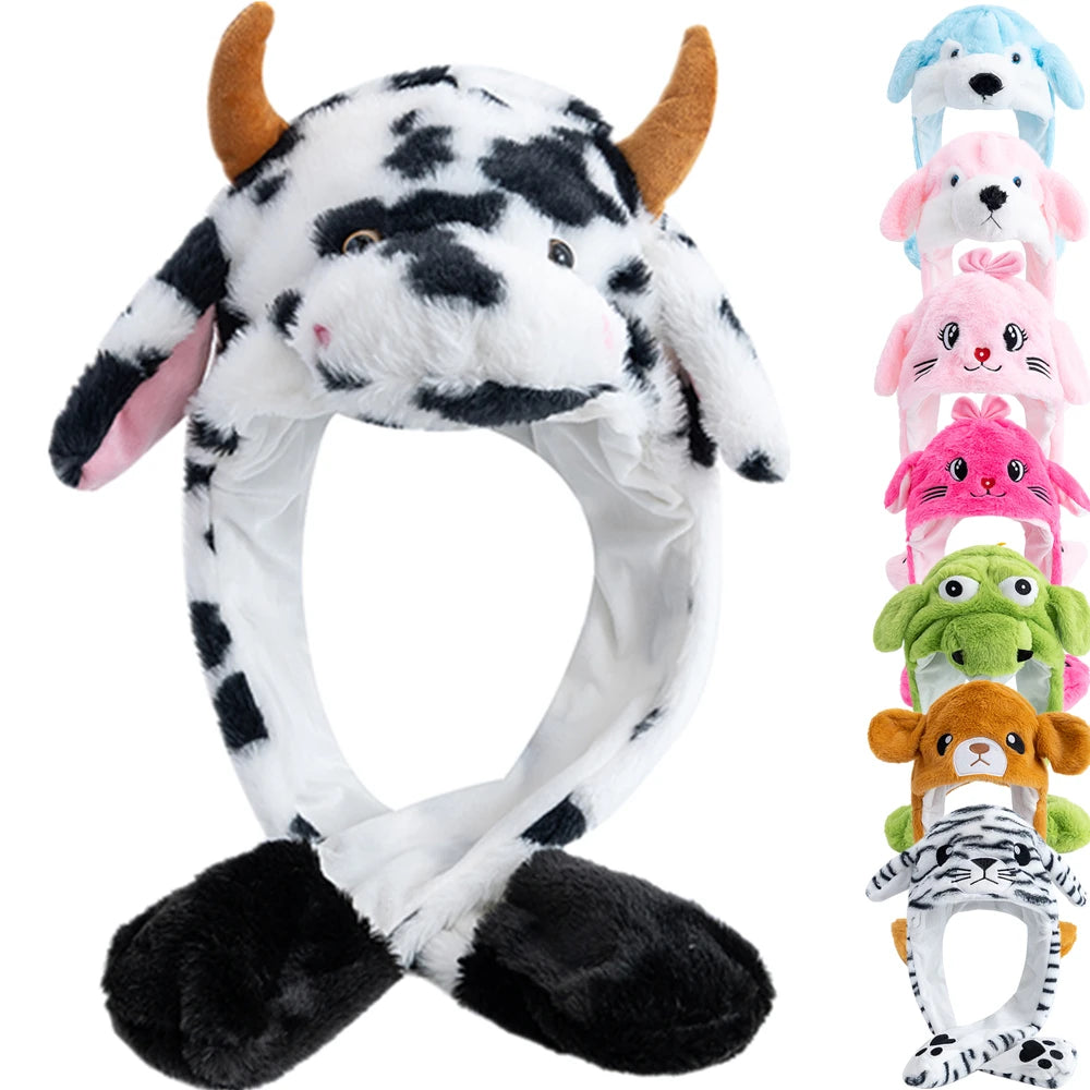 Hot Sale Unisex Funny Ear Hat Cow Animal Style Cute Ear Moving Up Cap Men Women Girls Rabbits Ears Plush Winter Lovely Hat ﻿