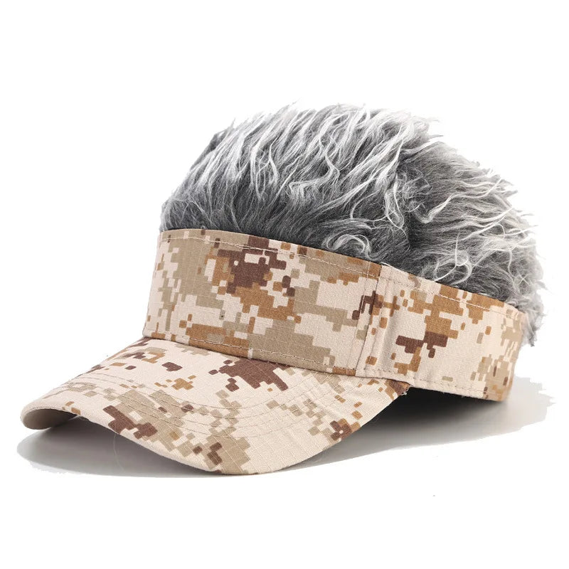Camouflage Baseball Cap Spiked Hairs Wig Unisex Fake Wigs Hat Hip Hop Street Outdoor Casual Visor Golf Sun Hats