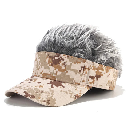 Camouflage Baseball Cap Spiked Hairs Wig Unisex Fake Wigs Hat Hip Hop Street Outdoor Casual Visor Golf Sun Hats