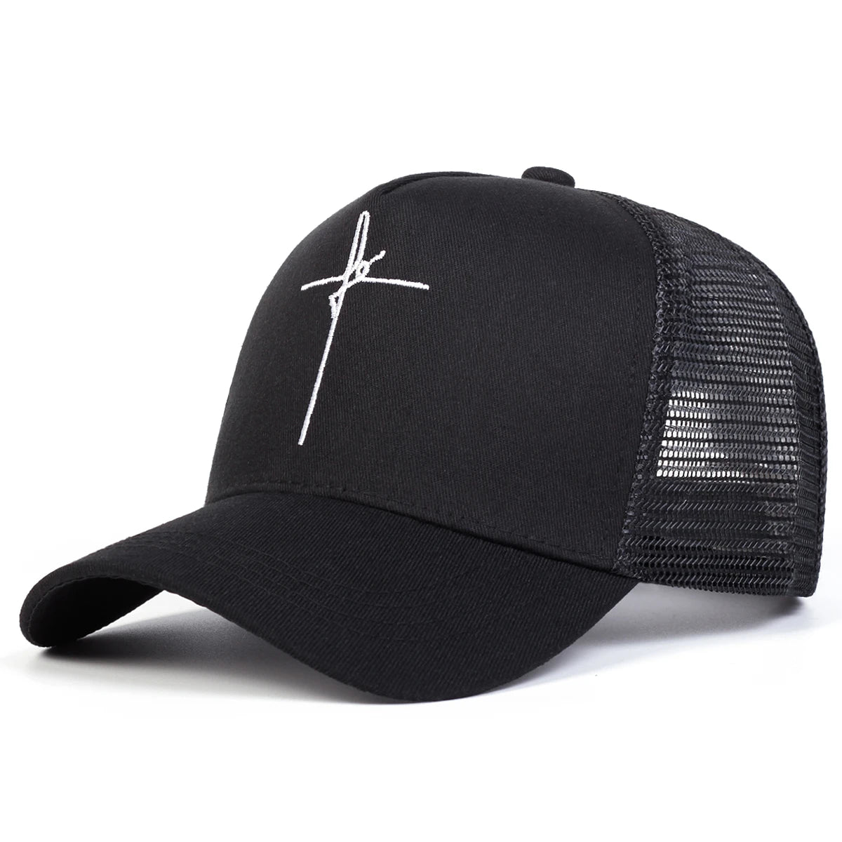 Unisex Cross Embroidery Baseball Net Caps Spring and Summer Outdoor Adjustable Casual Hats Sunscreen Hat