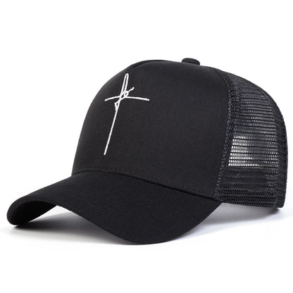 Unisex Cross Embroidery Baseball Net Caps Spring and Summer Outdoor Adjustable Casual Hats Sunscreen Hat
