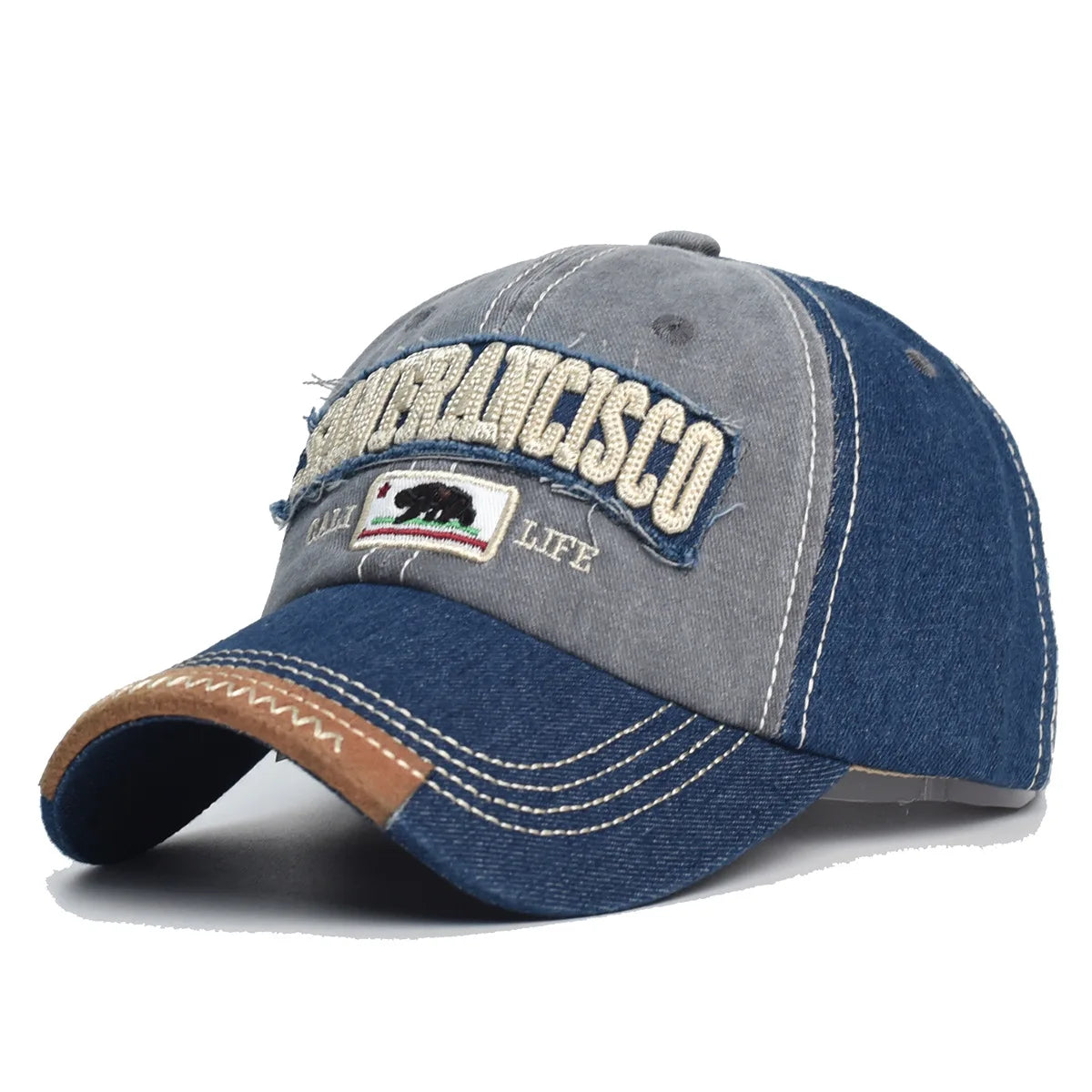 Trendy Distressed Cotton Baseball Cap with Embroidered Lettering - Adjustable Outdoor Headwear