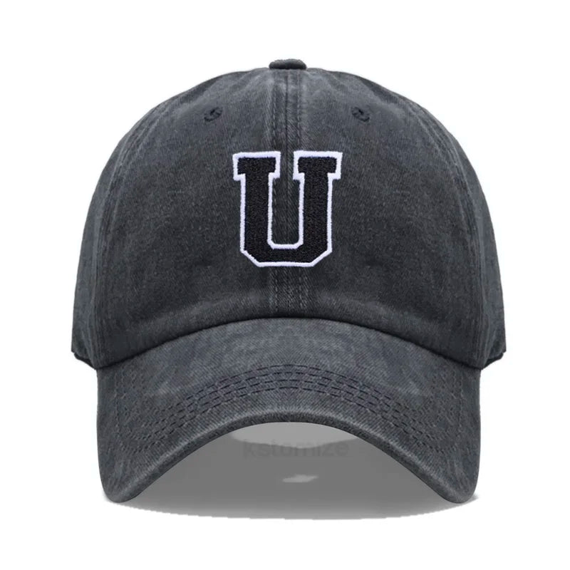 Initial Letter A-Z Embroider Baseball Cap For Men Womne Washed Cotton Dad Hat Fashion Team Sport Visors Snapback Caps