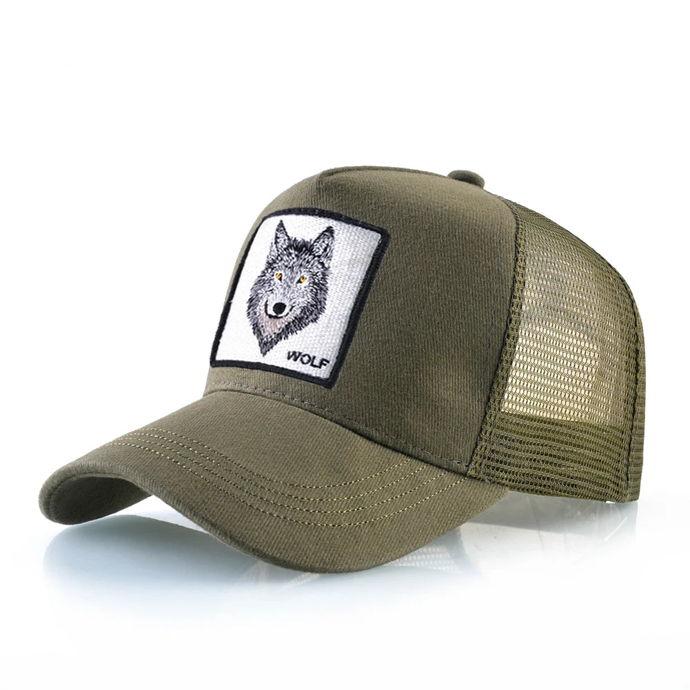 Four Seasons Trucker Cap Men Women Snapback Hip Hop Baseball Cap With Embroidery Wolf Patch Adjustable Visor Hat
