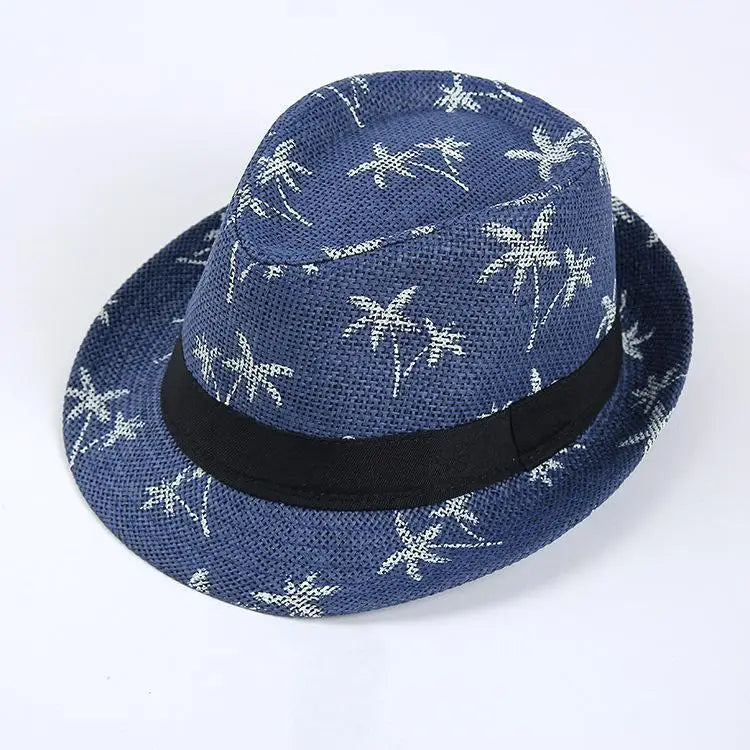 Sunshade Straw Hat Couple Breathable Mesh Beach Sun Hat Coconut Tree Pattern Men's and Women's Sunscreen Korean Jazz Gift Hat