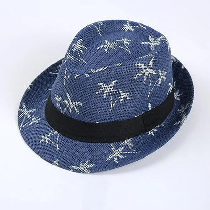 Sunshade Straw Hat Couple Breathable Mesh Beach Sun Hat Coconut Tree Pattern Men's and Women's Sunscreen Korean Jazz Gift Hat