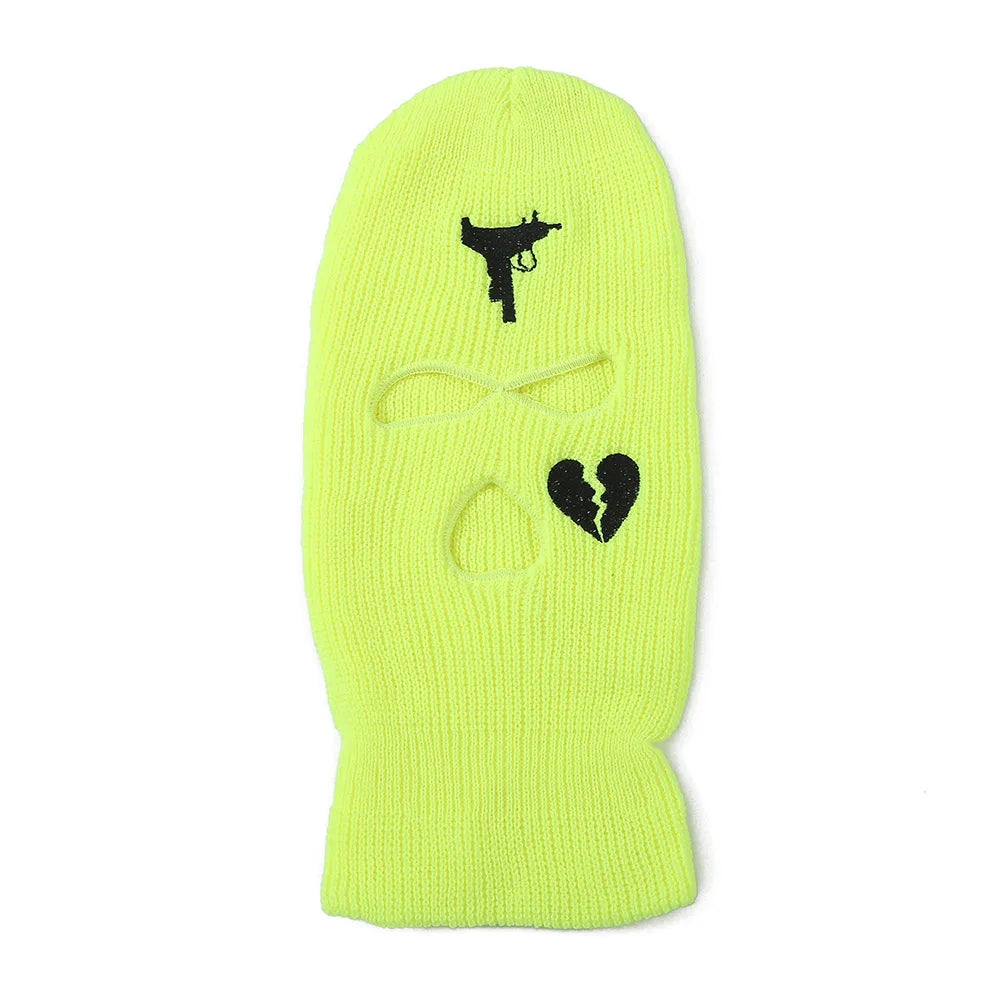 Unisex 3 Hole Winter Knitted Hat Outdoor Sports Full Face Cover Ski Mask Warm Knit Cap Balaclava for Adult Love Heart logo