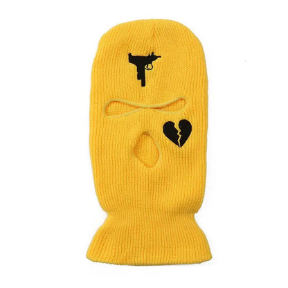Unisex 3 Hole Winter Knitted Hat Outdoor Sports Full Face Cover Ski Mask Warm Knit Cap Balaclava for Adult Love Heart logo