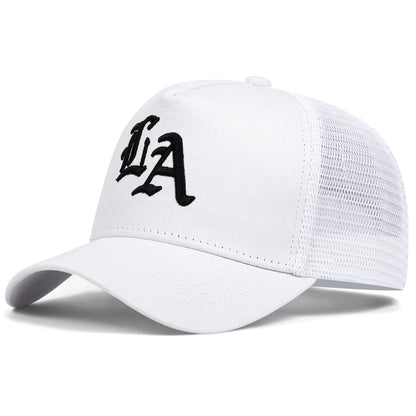 Unisex LA Letter Embroidery Baseball Net Caps Hip Hop Cap Spring Summer Outdoor Adjustable Casual Hats Sunscreen Hat ﻿