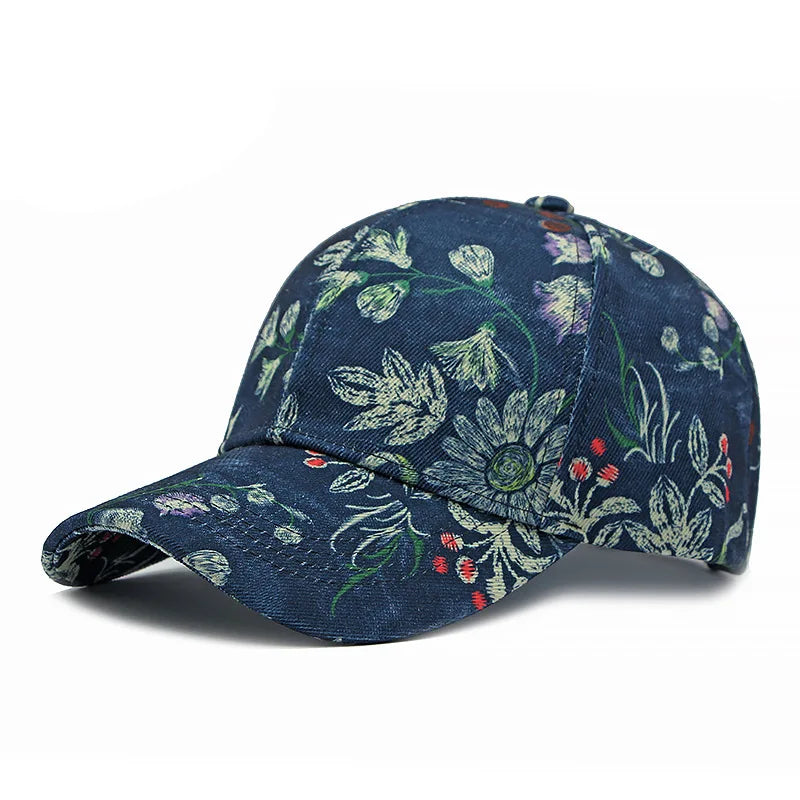 Boho Tropical Print Baseball Cap Women Outdoor Washed Denim Cap Female Fashion Visor Bohemian Jeans Men Sport Street Sun Hats