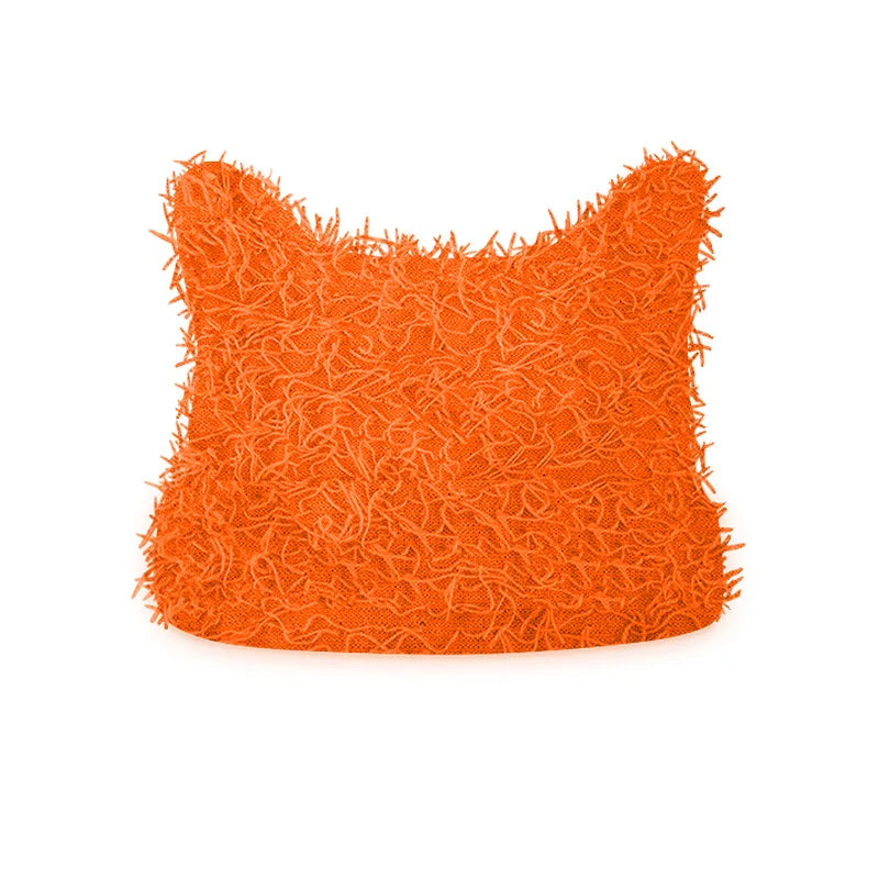 Hip Hop Distressed Knitted Caps Unisex Winter Y2k Cat Ears Little devil Beanies Outdoor Fuzzy Thick Warm Balaclava Hat