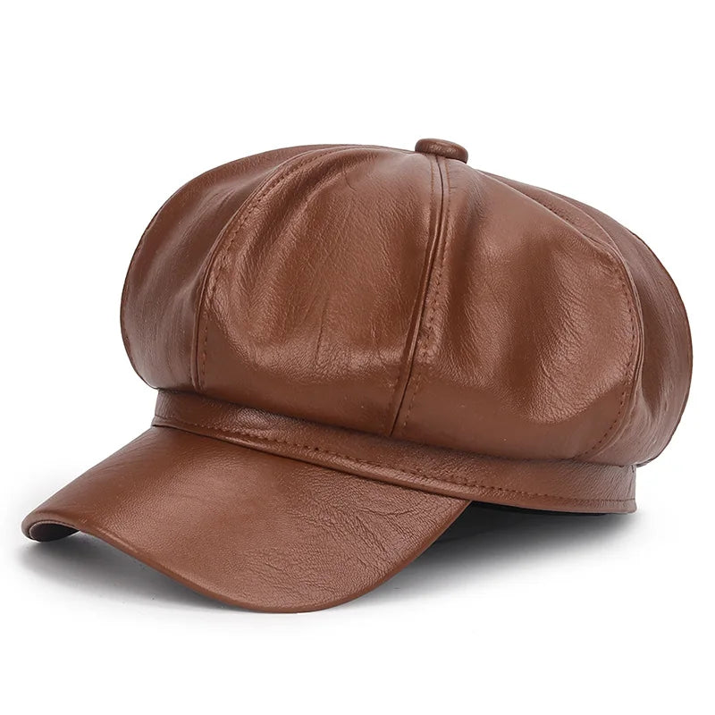 New Women PU Leather Berets Cap Hat Black Red Outdoor Adjustable Female Autumn Winter Casual Lady Cap Hat For Women