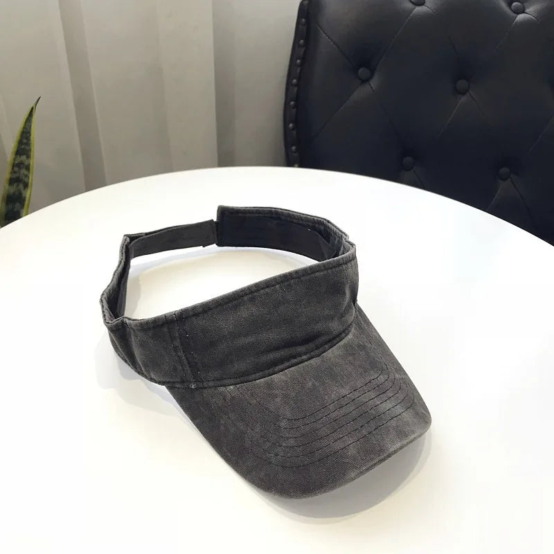 Summer Sun Hats Washed Cotton Empty Top Cap Women Men Sports Travel Beach Hat Solid Color Sunscreen Anti Uv Visor Golf Caps
