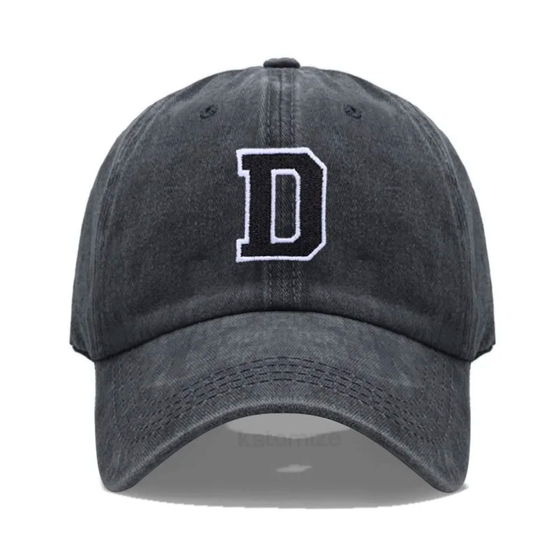 Initial Letter A-Z Embroider Baseball Cap For Men Womne Washed Cotton Dad Hat Fashion Team Sport Visors Snapback Caps