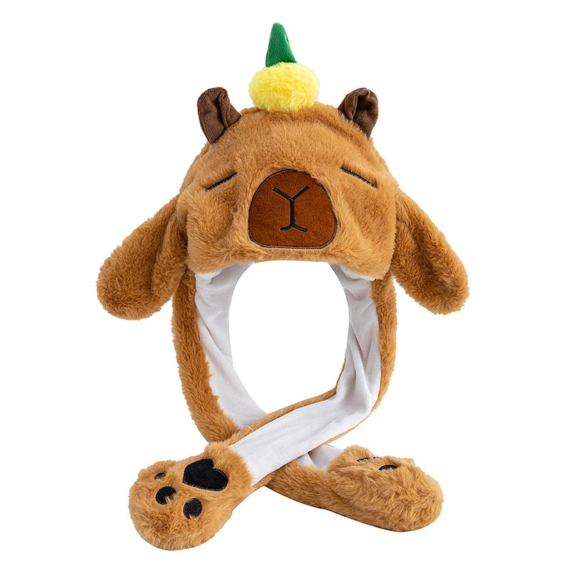 New Style Lovely Capybara Kapibala Ear Moving Up Cap Women Girls Cute Funny Hat Rabbits Ears Plush Winter Lovely Hat ﻿
