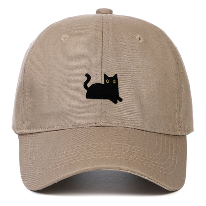New Cute Cat Embroidery Soft Top Baseball Cap Men and Women Summer Visor Outdoor Hip Hop Dad Hat Black