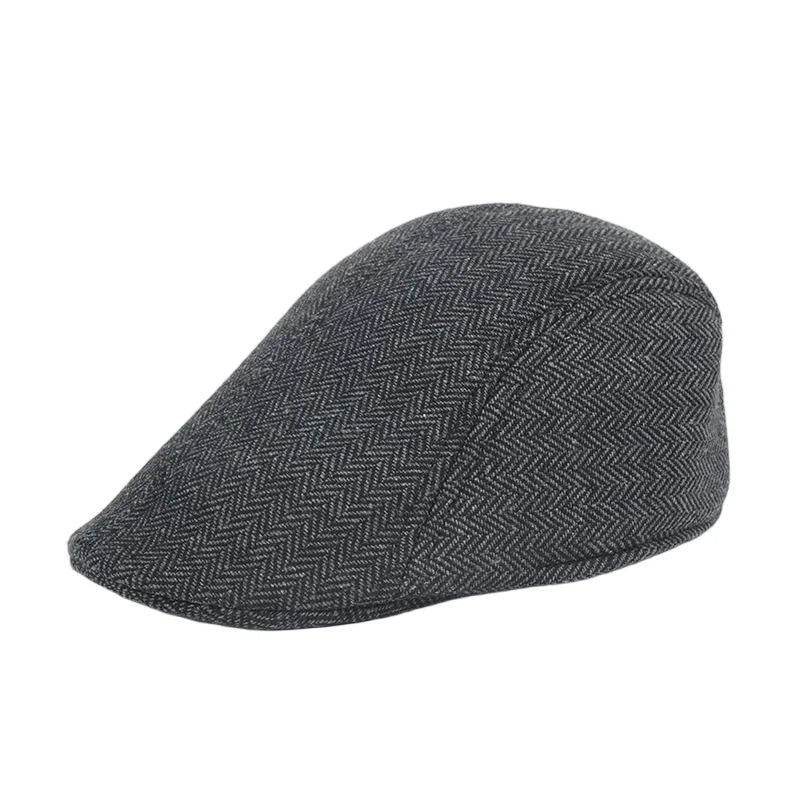 Fall Winter Men Beret Pu Plaid Peaked Forward Cap for The Middle Elderly Men Dad Grandpa Thick Ear Protection Military Hat Beret