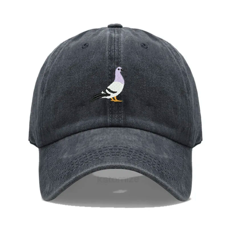 Pigeon Embroidery Baseball Cap for Women Men Fashion Adjustable Soft Washed Cotton Dad Hat Unisex Classic Golf Caps