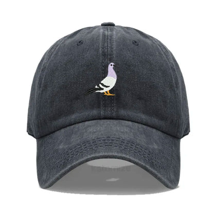 Pigeon Embroidery Baseball Cap for Women Men Fashion Adjustable Soft Washed Cotton Dad Hat Unisex Classic Golf Caps