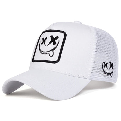 Unisex XX Smiling Face Embroidery Baseball Net Caps Spring and Summer Outdoor Adjustable Casual Hats Hip Hop Hat Sunscreen Hat