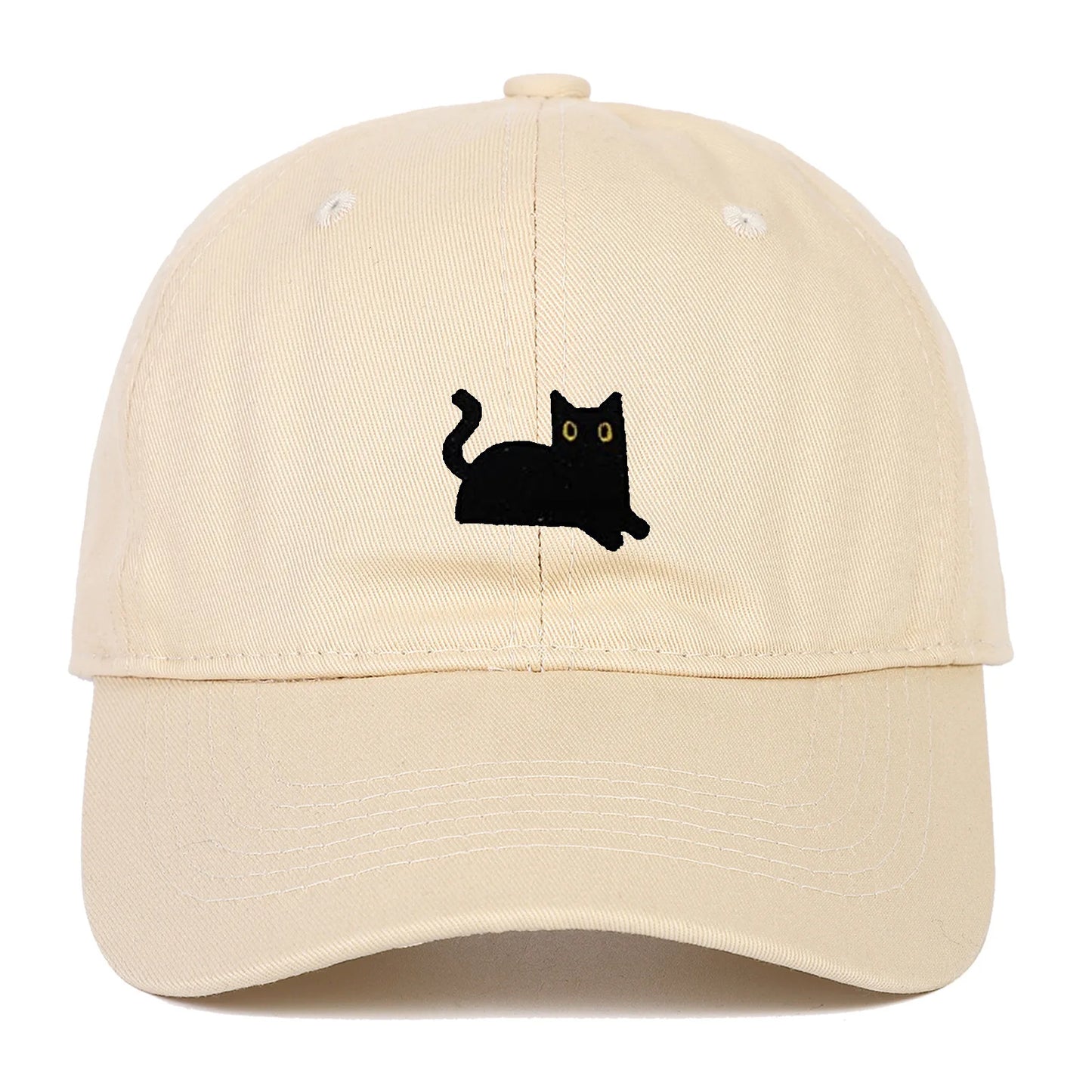 New Cute Cat Embroidery Soft Top Baseball Cap Men and Women Summer Visor Outdoor Hip Hop Dad Hat Black