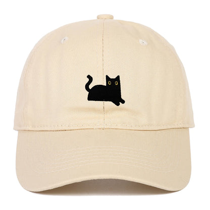 New Cute Cat Embroidery Soft Top Baseball Cap Men and Women Summer Visor Outdoor Hip Hop Dad Hat Black