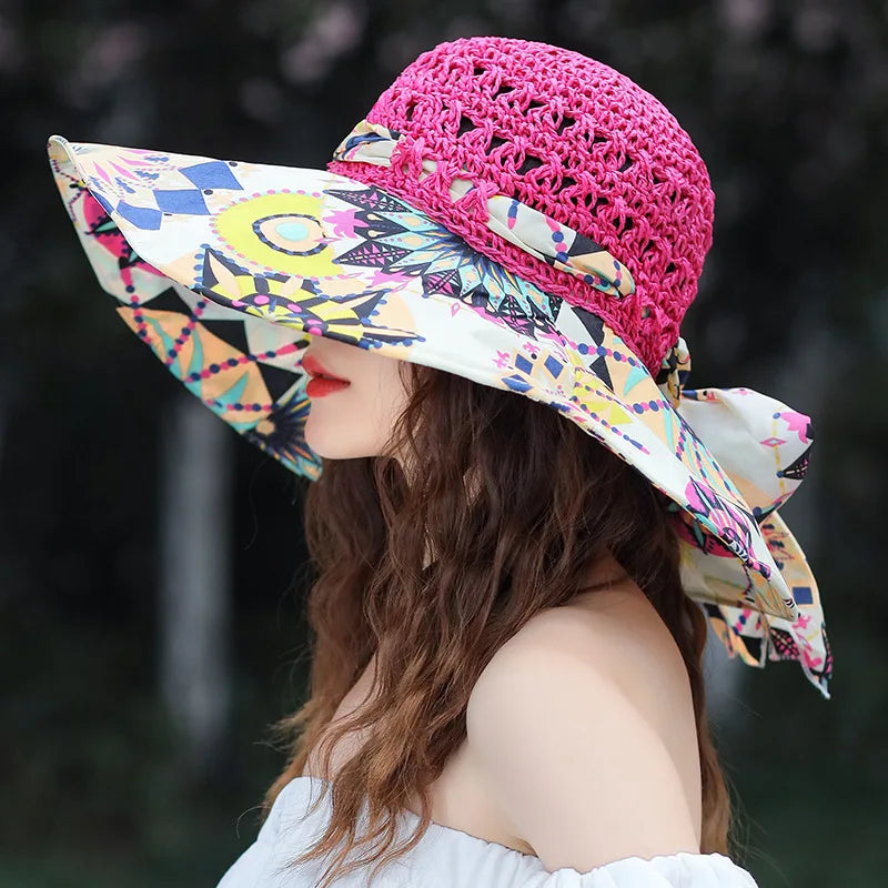 Summer Women's Dayan Sunscreen and Sunshade Fishing Hat Ethnic Style Grass Hat UV Protection Beach Hat