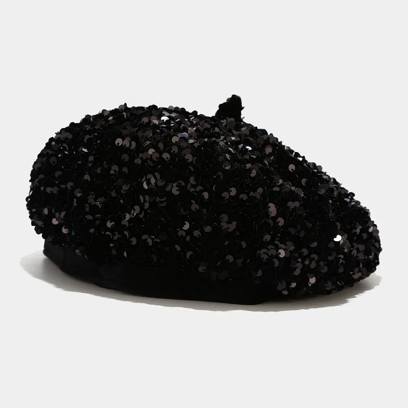Ladies Girls Sequin Beret Women Elegant Octagonal Cap Personality Painter Pumpkin Hat for Festival Party Club Halloween