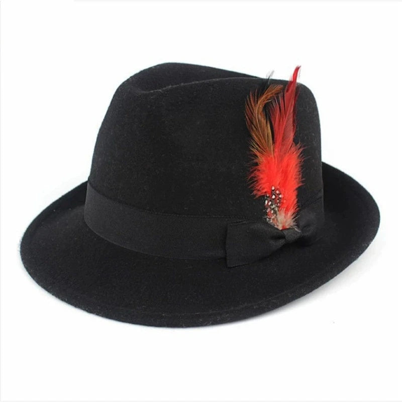 Hot-Selling Feather Top Hat British Style Felt Hat Fashionable and Versatile Woolen Retro Gentleman's Jazz Hat for Men and Women