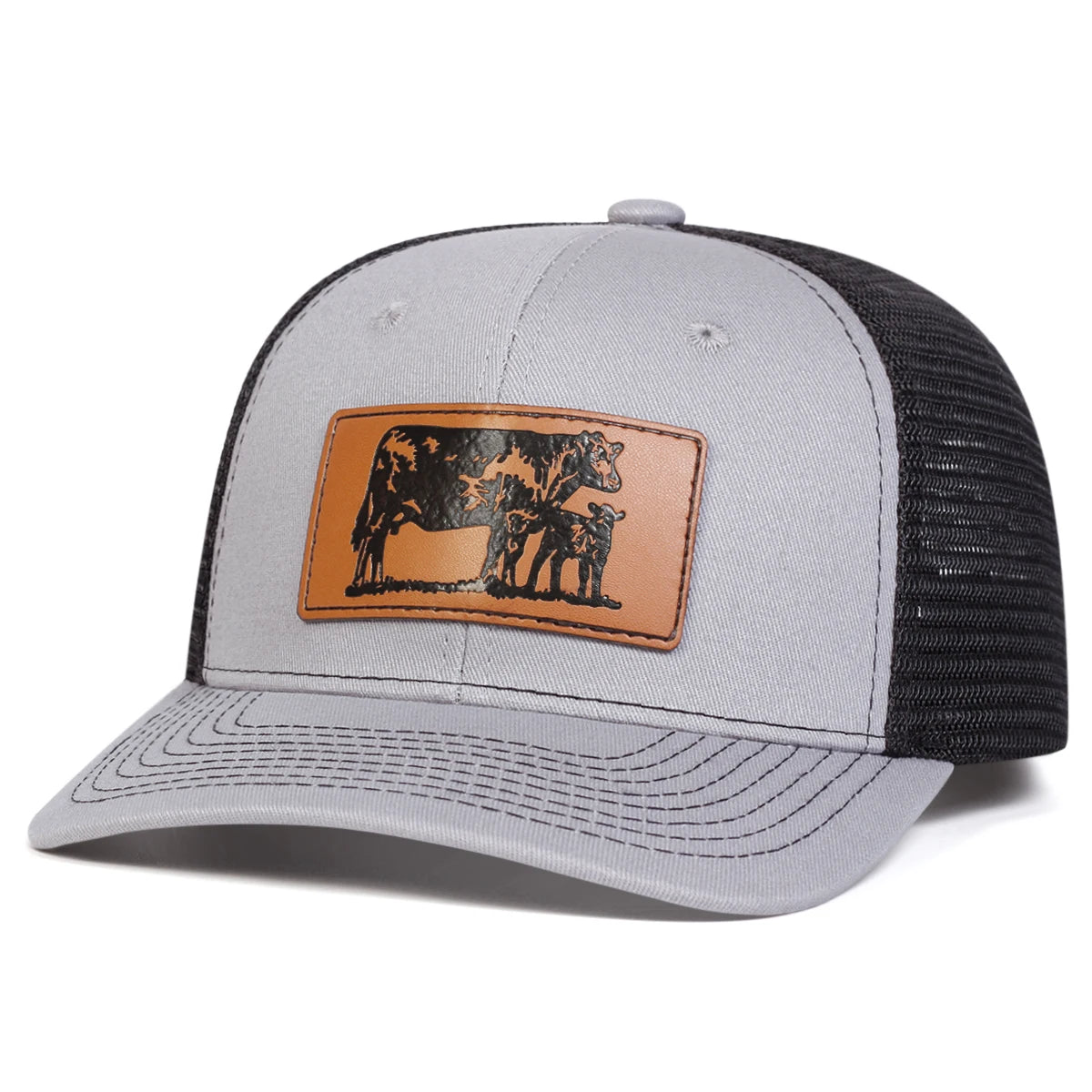Unisex Brown Cow Leather Label Baseball Net Caps Spring and Summer Outdoor Adjustable Casual Hats Sunscreen Hat