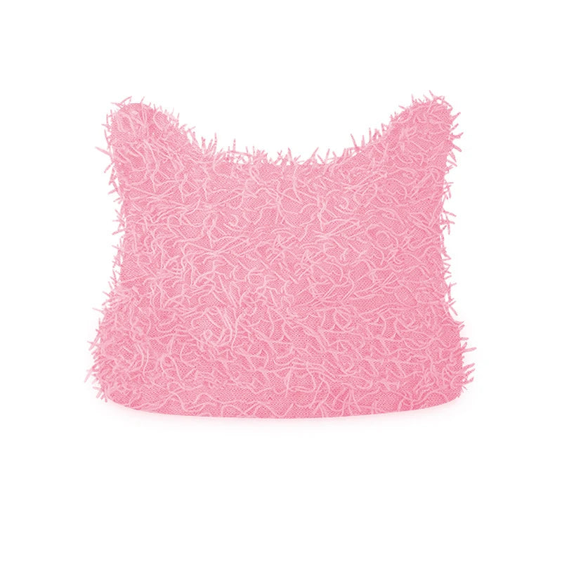 Hip Hop Distressed Knitted Caps Unisex Winter Y2k Cat Ears Little devil Beanies Outdoor Fuzzy Thick Warm Balaclava Hat