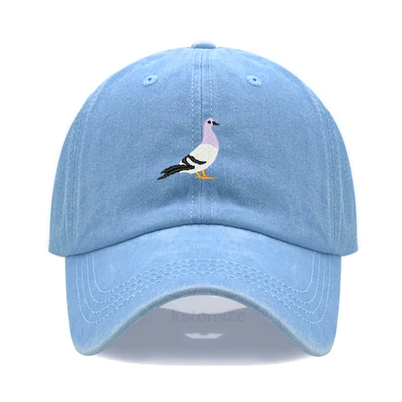 Pigeon Embroidery Baseball Cap for Women Men Fashion Adjustable Soft Washed Cotton Dad Hat Unisex Classic Golf Caps