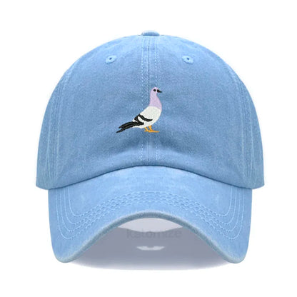 Pigeon Embroidery Baseball Cap for Women Men Fashion Adjustable Soft Washed Cotton Dad Hat Unisex Classic Golf Caps