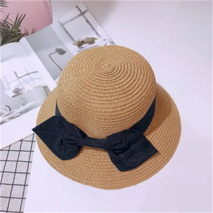 New Summer Parent-Child Straw Cap Women Flower Wreath Bowknot Bucket Hat Girls Outdoor Beach Travel Sunshade Sun Caps