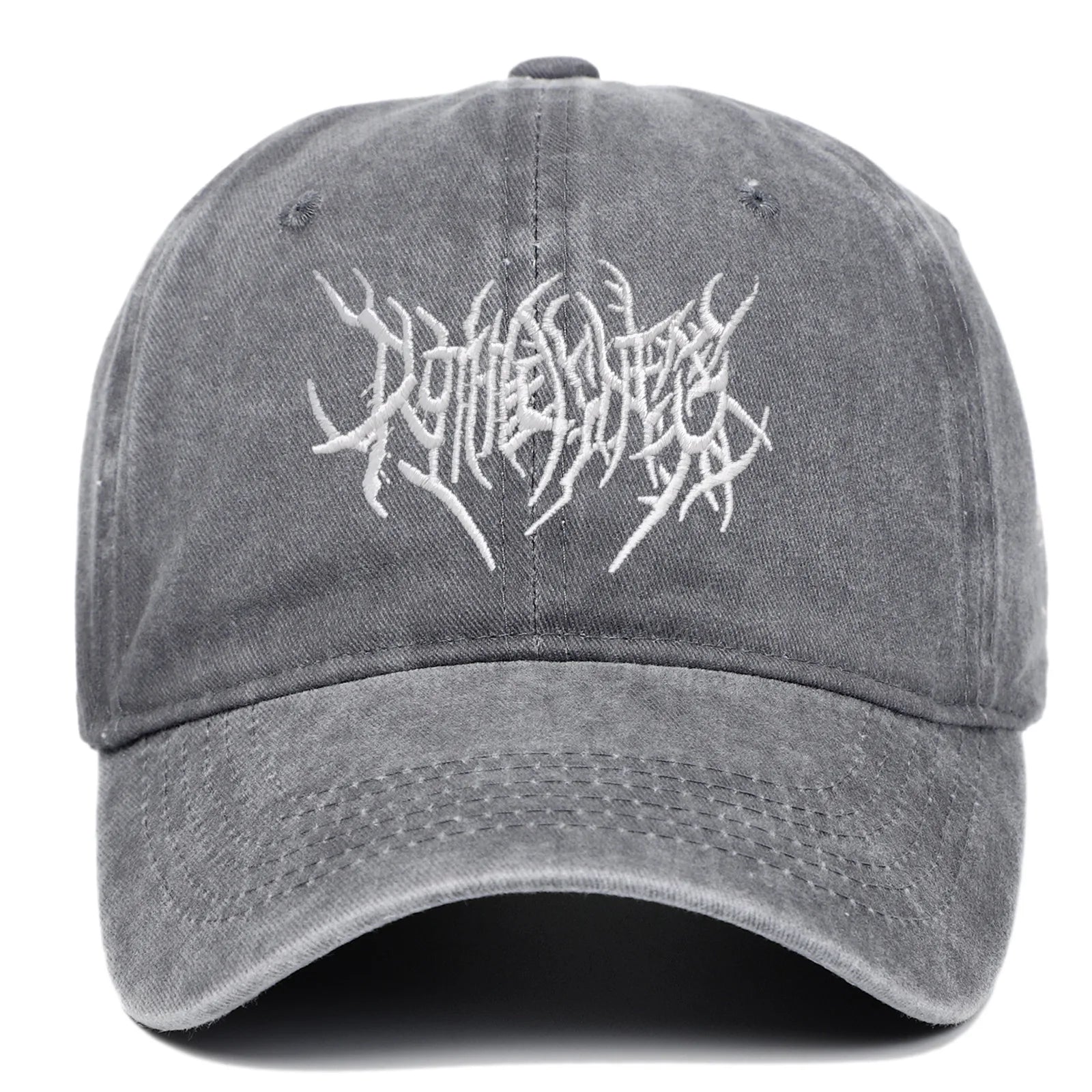 Unisex Goth Rock Washed Baseball Cap – Embroidered Snapback Dad Hat Streetwear Hip Hop Casual Outdoor Hat