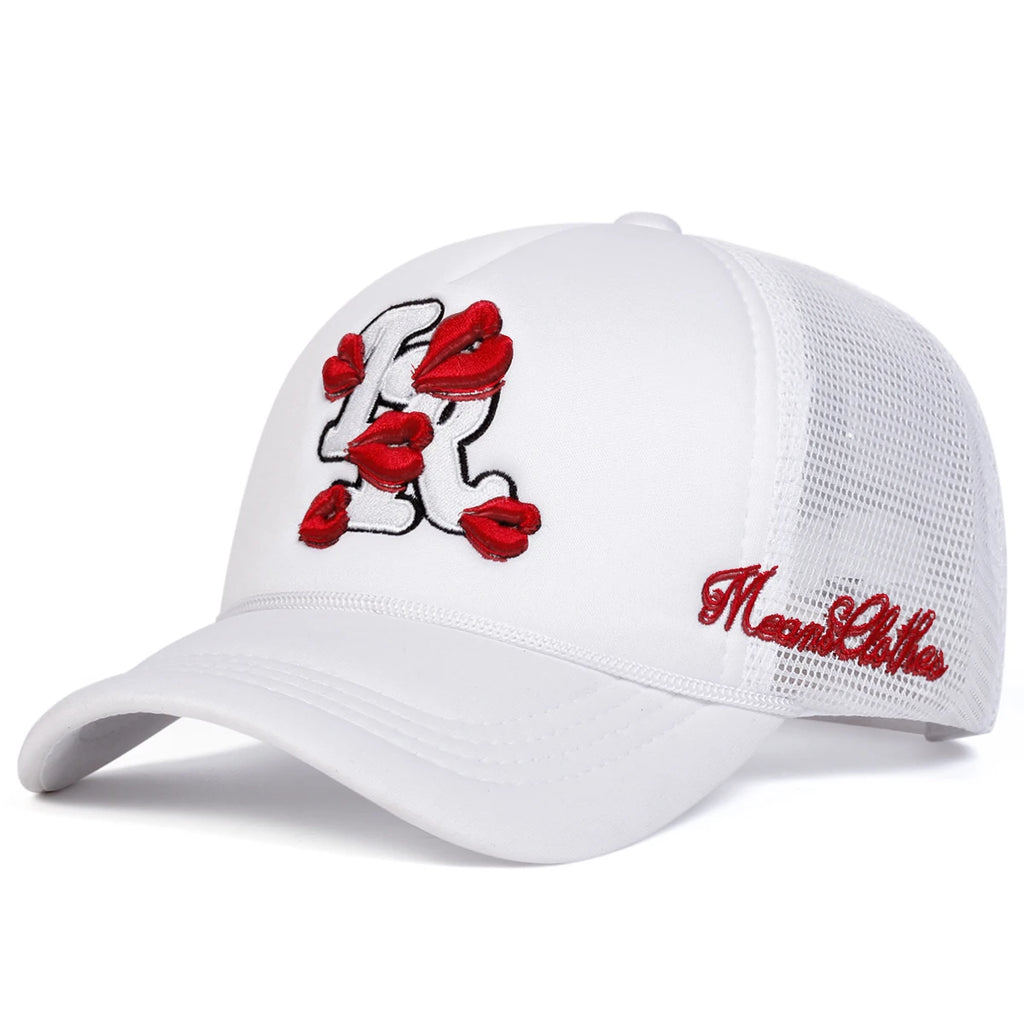 Unisex Letter Lips Embroidery Baseball Net Caps Spring and Summer Outdoor Adjustable Casual Hats Sunscreen Hat