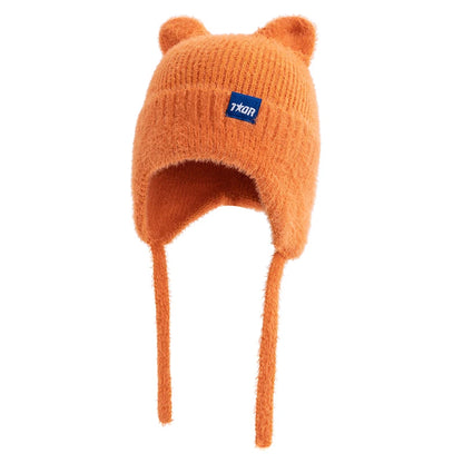 New Women Cute Cat Ear Earflap Winter Hat Fashion Windproof Knitted Hat Kpop Style Soft Beanie Hats Candy Colors Streetwear Cap