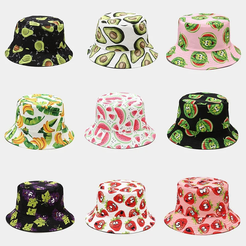 Creative Printed Fruit Pattern Bucket Cap Unisex Outdoor Leisure Fisherman Hat Summer Beach Uv Protection Sun hats Panama Bob