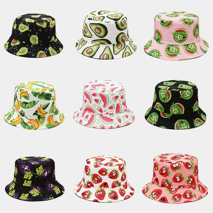 Creative Printed Fruit Pattern Bucket Cap Unisex Outdoor Leisure Fisherman Hat Summer Beach Uv Protection Sun hats Panama Bob