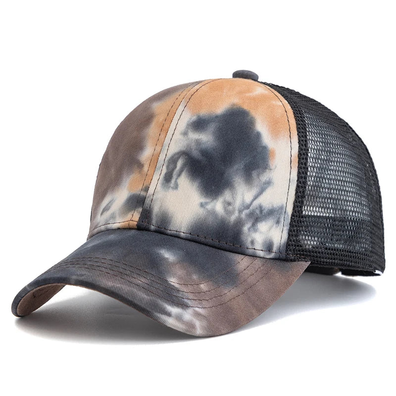 New Women Ponytail Cap Tie Dyeing Design Baseball Cap Female Streetwear Trucker Hats
