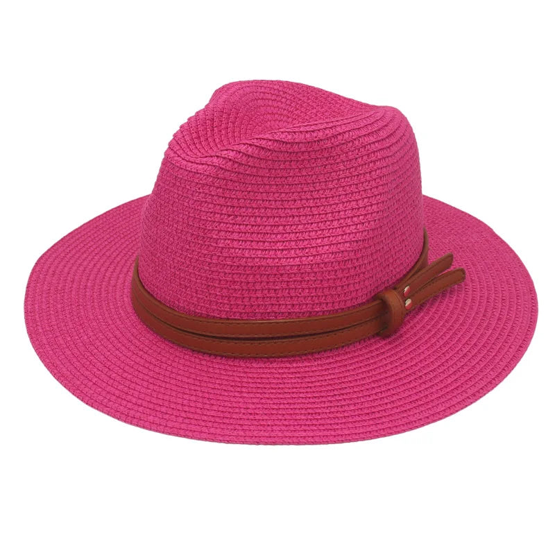 Summer Straw Sun Hat Panama Hats Grass Knitted Gift Hat Breathable Leisure Jazz Hat European American Style Straw Hat Beach Caps