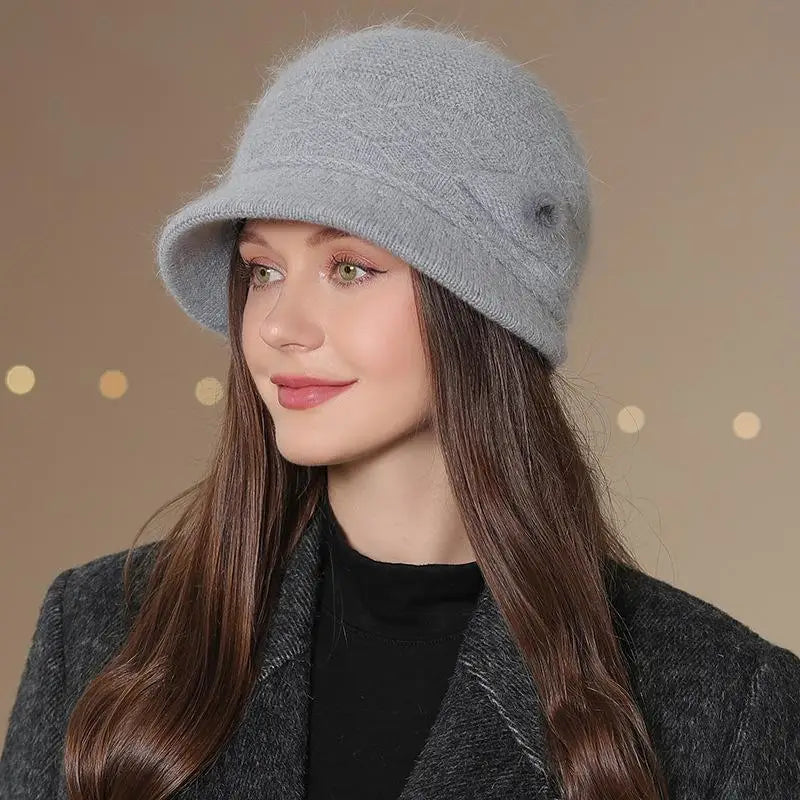 Hot Sale Women Winter Hat Keep Warm Mom Cap Outdoor Add Fur Lined Hats For Women Casual Fur Bucket Knitted Hat
