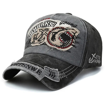 Retro Shark Embroidered Baseball Caps Bone Solid Animal Cartoon Men Women Cotton Stretch Hip Hop Streetwear Sun Hats