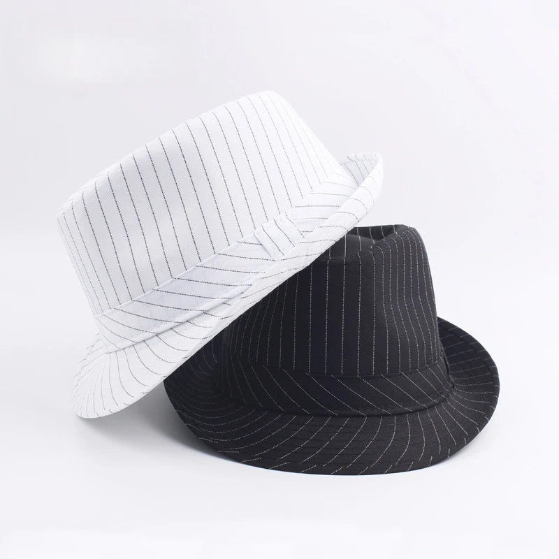 Spring and Autumn British Black and White Striped Cloth Jazz Fedoras  Men's New Casual Versatile Couple Sunshade Hat Outdoor