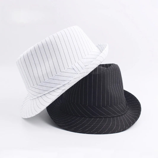 Spring and Autumn British Black and White Striped Cloth Jazz Fedoras  Men's New Casual Versatile Couple Sunshade Hat Outdoor