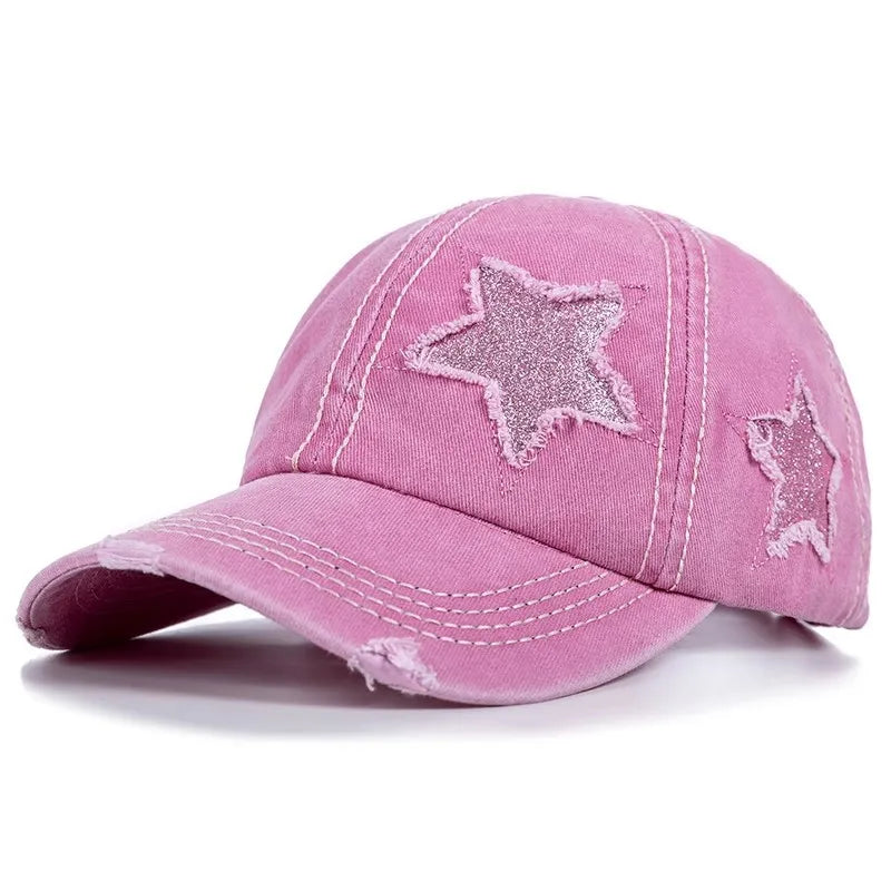 Adjustable Women's Baseball Cap with Ponytail Hole, Distressed Trucker Hat  Embroidered Baseball Cap